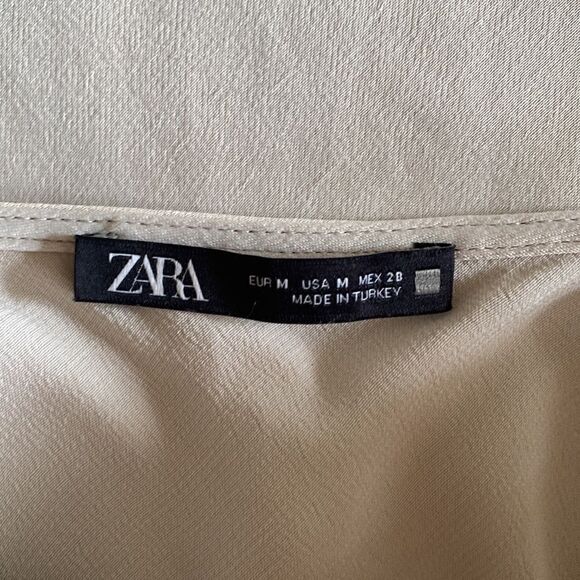 Zara Cream Satin Cowl Neck Mini Slip Dress with Rhinestone Strap Size M - Picture 6 of 12